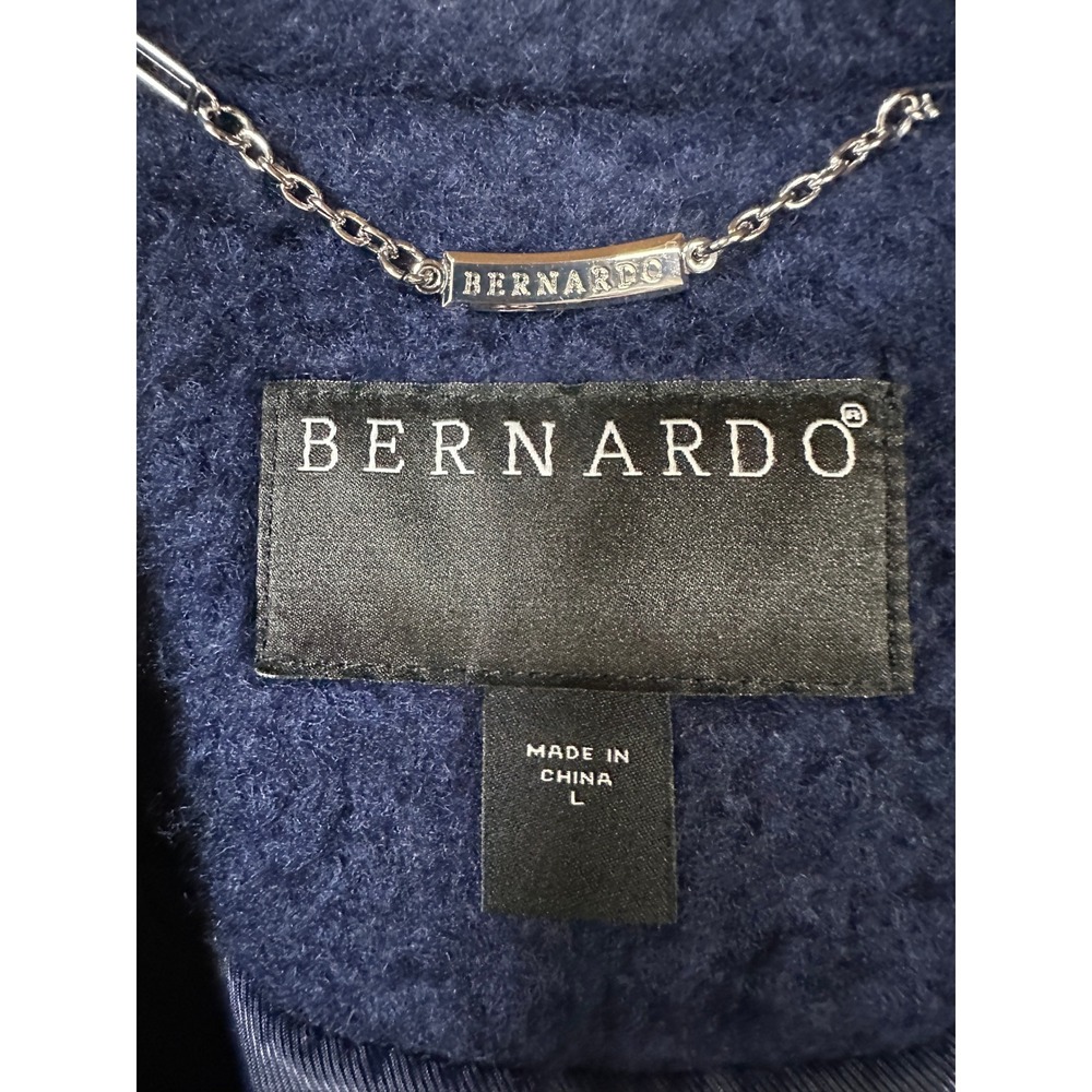 Bernardo Textured Wool Blend Coat Womens Sz Large Long Shawl Collar Luxury Navy - Picture 5 of 11